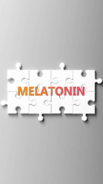 Melatonin kompleksi yapboz gibidir. Melatoninin karmaşık olduğunu göstermek için bulmaca parçalarının üzerindeki kelime melatonini olarak resmedilir..