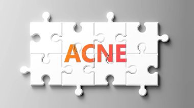 Akne kompleksi yapboz gibidir. Yapboz parçalarının üzerindeki kelime aknesi olarak resmedilir. Sivilcelerin karmaşık olduğunu ve birbirine uyumlu işbirliği gerektirdiğini gösterir..