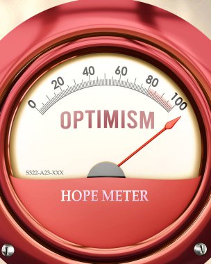 İyimserlik ve Umut Ölçer tam ölçekte, çok yüksek seviyede iyimserlik gösteriyor, aşırı yükleniyor, çok fazla. Maksimum değer, standartların ötesinde.. 