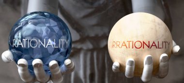 Mantık mı, mantıksızlık mı? İki seçenek arasında karar ver. Bir seçim sunan Yunan heykeli: rasyonellik ya da mantıksızlık, değerlerini tartmak. Artılarına ve eksilerine bakıyorum.. 