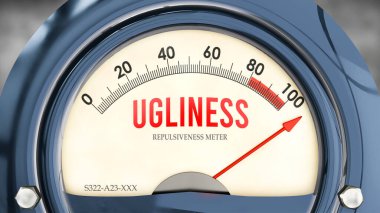 Çirkinlik ve iğrençlik ölçer tam ölçekte çalışıyor, çok fazla çirkinlik ve aşırı yüklenme gösteriyor, çok fazla. Maksimum değer, standartların ötesinde.. 