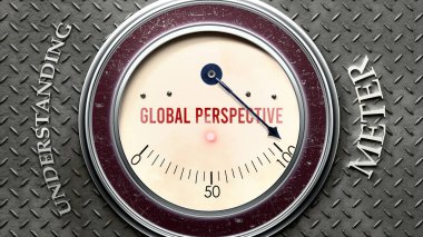 Global Perspective and Understanding that is hitting a full scale, showing a very high level of global perspective, overload of it, too much of it. Maximum value, off the charts.  clipart