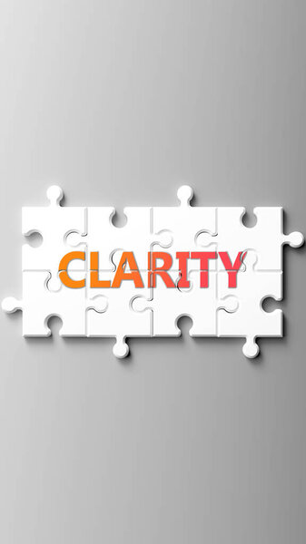 Ясность комплекса, как головоломка - изображается как ясность слова на кусочках головоломки, чтобы показать, что ясность является сложной и нуждается в сотрудничестве частей, которые соответствуют друг другу.