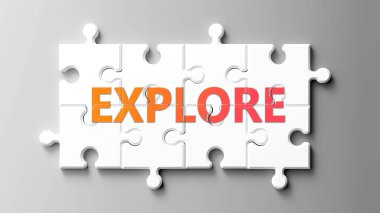 Bir yapboz gibi kompleksi keşfetmek - kelimenin bir yapboz parçasında keşfetmek olarak resmedildiği gibi keşfetmek Keşfin karmaşık olduğunu ve birbirine uyan işbirliği gerektirdiğini göstermek için.