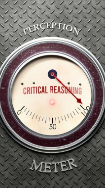 Critical Reasoning and Perception that is hitting a full scale, showing a very high level of critical reasoning, overload of it, too much of it. Maximum value, off the charts.  clipart