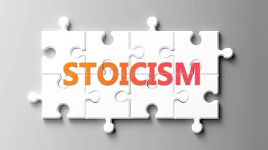 Yapboz gibi stoksisizm kompleksi. Stoksisizmin karmaşık olduğunu göstermek için bulmaca parçalarındaki kelime stoksisizmi olarak resmedilmiş ve birbirine uyan işbirliği gerektiren parçalar..