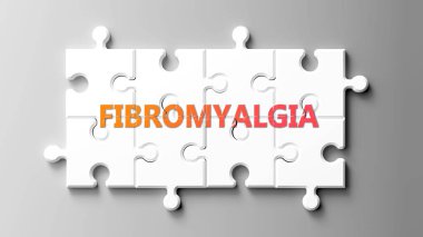 Fibromiyalji karmaşık bir konu, önemli konularla ilgili. Bir bulmaca ve fibromiyalji ifadesi olarak resmedilmiş..