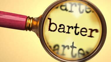 Takas inceleme, inceleme ve soruşturma altında. Yakından bak. Takasın anlamını araştırmanın, keşfetmenin ve analiz etmenin sembolü.