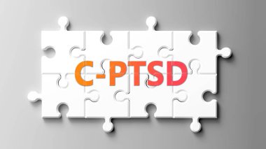Karmaşık bir konu olarak C-Ptsd, önemli konularla ilgili. Bir bulmaca ve c-ptsd ifadesi olarak resmedildi.
