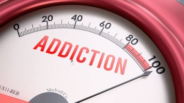 Bağımlı şapka tam ölçekte bağımlılık gösteriyor, aşırı derecede bağımlılık gösteriyor, aşırı miktarda, fazla miktarda. Maksimum değer, standartların ötesinde.. 