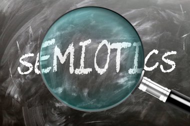 Semiyoloji inceleme, inceleme ve soruşturma altında. Yakından bak. Semiyolojinin anlamını araştırmanın, araştırmanın ve analiz etmenin sembolü.