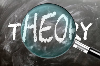 Teori inceleniyor, inceleniyor ve araştırılıyor. Yakından bak. Teorinin anlamını araştırmanın, araştırmanın ve analiz etmenin sembolü.