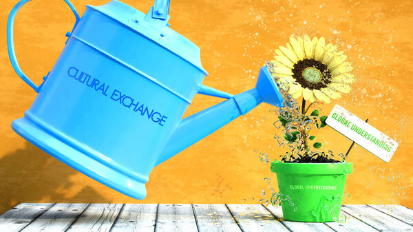 Cultural Exchange gives global understanding. A metaphor in which cultural exchange is the power that gives life to global understanding, make it grow and stronger. Same as water is important for flowers to blossom. Cause and effect concept