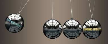 Mali Sorumluluk Ekonomik İstikrara yol açar. Mali sorumluluğun ekonomik istikrar hareketini başlattığı ve ona enerji verdiği bir metafor. Mali sorumluluk ve ekonomik istikrar arasındaki neden-sonuç ilişkisi.