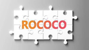 Rococo karmaşık bir konu, önemli konularla ilgili. Bir bulmaca ve rokoko ifadesi olarak resmedilmiş.