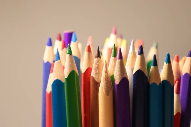 Back to school. Colorful wooden crayons.