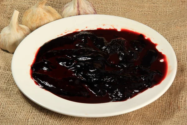 Сырая Свиная Кровь Тарелке Ингредиенты Кровавого Пудинга Кровяных Колбас — стоковое фото