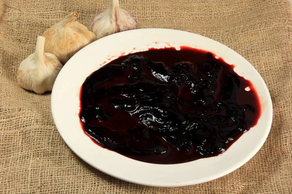 Сырая Свиная Кровь Тарелке Ингредиенты Кровавого Пудинга Кровяных Колбас — стоковое фото