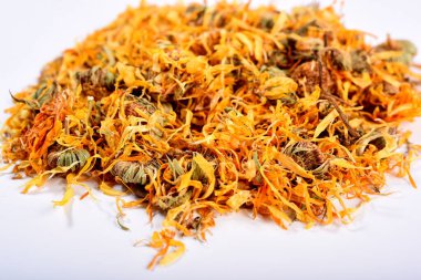 Kurumuş takvim resmi taç yaprakları. Calendula officinalis veya Marigold kuru çay çiçekleri