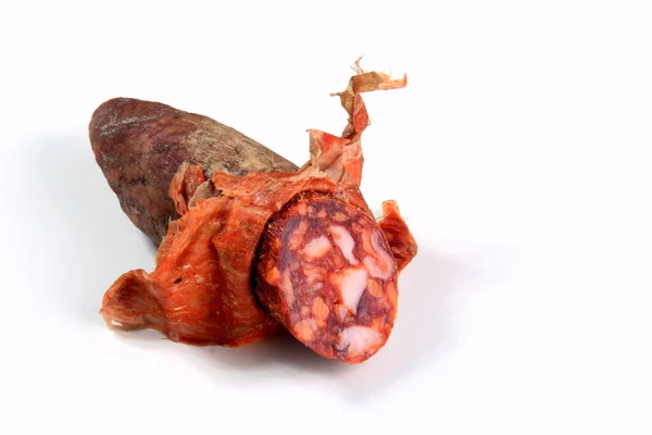 Spanyol Sertés Chorizo Szalámi Kolbász Szelet Fehér Korizo Ibériai Extra — Stock Fotó