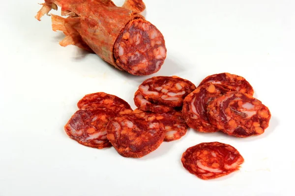 Spaanse Varkensvlees Chorizo Salami Worst Wit Chorizo Iberische Extra Worst — Stockfoto