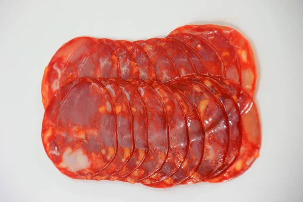 Iberische Chorizo Extra Spaanse Worst Geïsoleerd Witte Achtergrond — Stockfoto