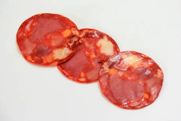 Iberische Chorizo Extra Spaanse Worst Geïsoleerd Witte Achtergrond — Stockfoto