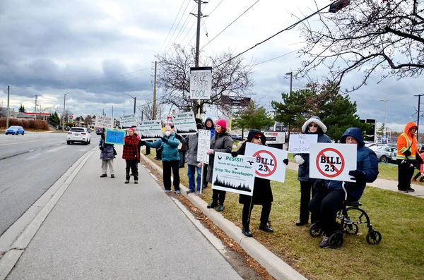 stock image Ajax, Durham, Ontario, Canada, November 25, 2022: Community Rally against the Government of Ontario's Bill 23.  A bill which would overturn the environmental protections of Ontario's Greenbelt.