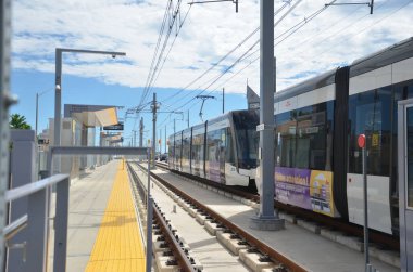 Toronto, Ontario, Canada, June 28, 2024: A Eglinton Crosstown LRT test train makes it's way along the transit line in Scarborough. There is no opening date yet for the line as of Sept. 2024. clipart