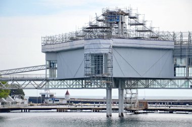 Toronto, Ontario, Kanada, 23 Eylül 2023: The Pods and Cinesphere Toronto Ontario Place 'de. Bu sinema salonu dünyanın ilk IMAX tiyatrosuydu.. 