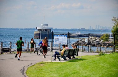 Toronto, Ontario, Canada, September 23, 2023: The security fence cutting off the East Island at Ontario Place from the west end. The OP west end as of Sept 2024 has no public access. clipart