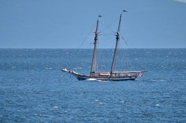 Vancouver, BC, Kanada yakınlarındaki Pasifik kıyı şeridinde bir Topsail Schooner.