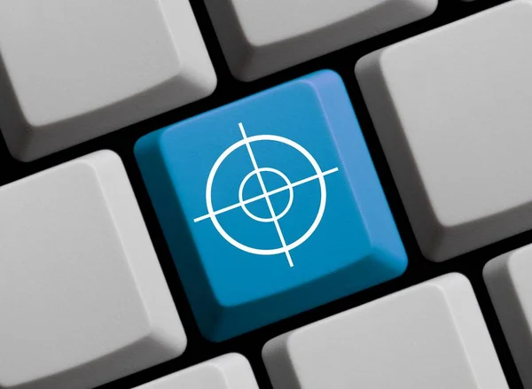 Crosshair icon on blue computer Keyboard - War, Crime or Terrorism online 3D illustration