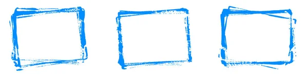 Three Empty Blue Grunge Frames Made Pencil Brush — ストック写真