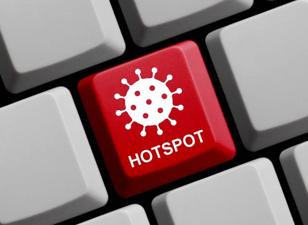 Hotspot Covid Aviso Teclado Computador Vermelho Ilustração — Fotografia de Stock