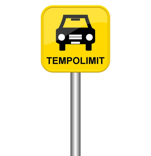 Yellow Sign Showing Speed Limit German Language — Zdjęcie stockowe