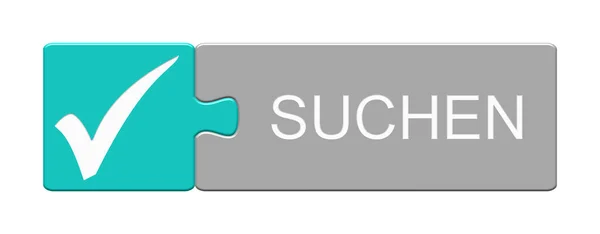 Puzzle Botón Azul Gris Con Garrapata Buscar Idioma Alemán — Foto de Stock