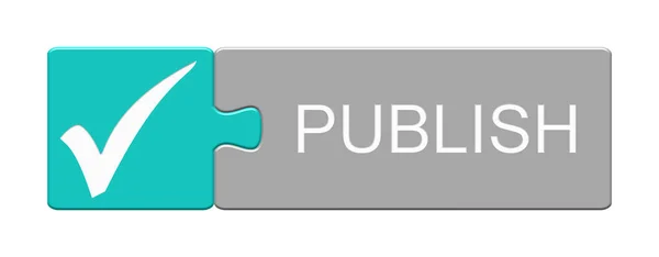 Puzzle Button Blue Grey Tick Publish — Stock Photo, Image