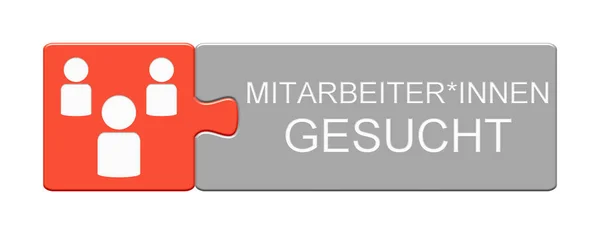 Puzzle Tlačítko Červená Šedá Klíšťaty Zaměstnanci Chtěli Muže Ženy Němčině — Stock fotografie