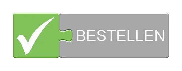 Puzzel Knop Groen Grijs Met Vinkje Orde Het Duits — Stockfoto