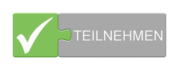 Puzzle Botón Verde Gris Con Garrapata Participar Idioma Alemán — Foto de Stock