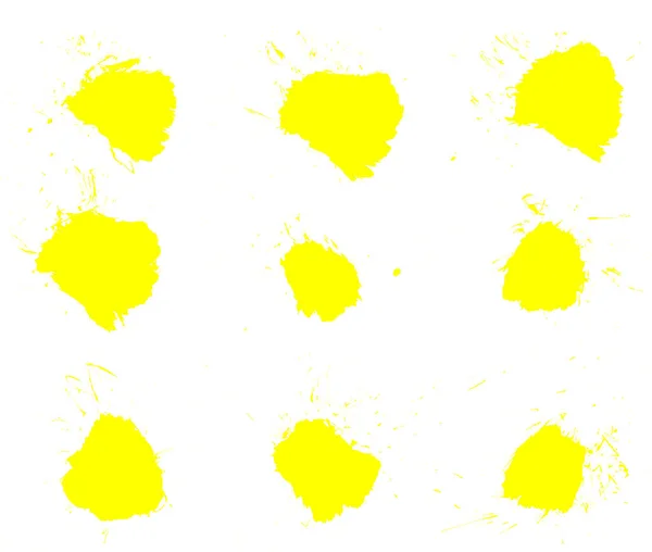 Kleurvlekken Met Gele Kleur Verzameling Van Paintbrush Texturen — Stockfoto