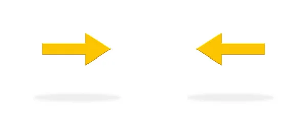 Twee Gele Oranje Pijlen Met Schaduw Die Naar Het Midden — Stockfoto