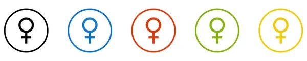 Ikoner Cirklar Svart Blå Röd Grön Orange Kvinna — Stockfoto