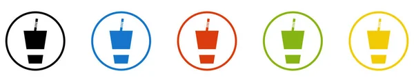 Ikoner Cirklar Svart Blå Röd Grön Orange Cold Drink — Stockfoto