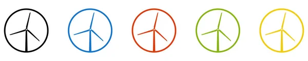 Ikoner Cirklar Svart Blå Röd Grön Orange Väderkvarn — Stockfoto
