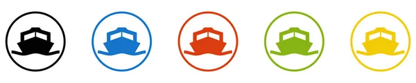 Ikoner Cirklar Svart Blå Röd Grön Orange Motor Boat — Stockfoto