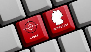 Cyber Security in german language on computer keyboard 3D illustration clipart