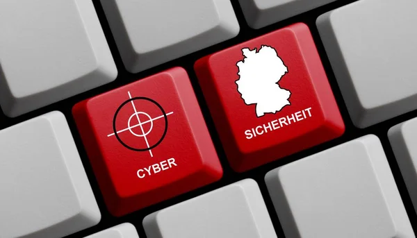 コンピューターキーボード上のドイツ語でのサイバーセキュリティ3Dイラスト — ストック写真