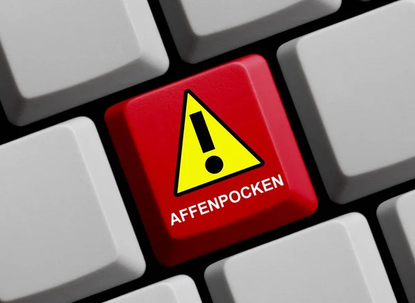 Advertencia Monkeypox Idioma Alemán Ilustración Teclado Rojo Ordenador — Foto de Stock